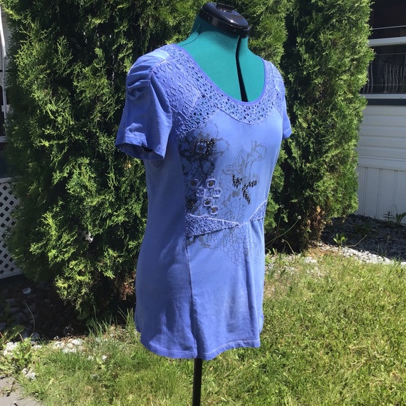 Angels Never Die Purple Embellished T-shirt, Med - Picture 3 of 16